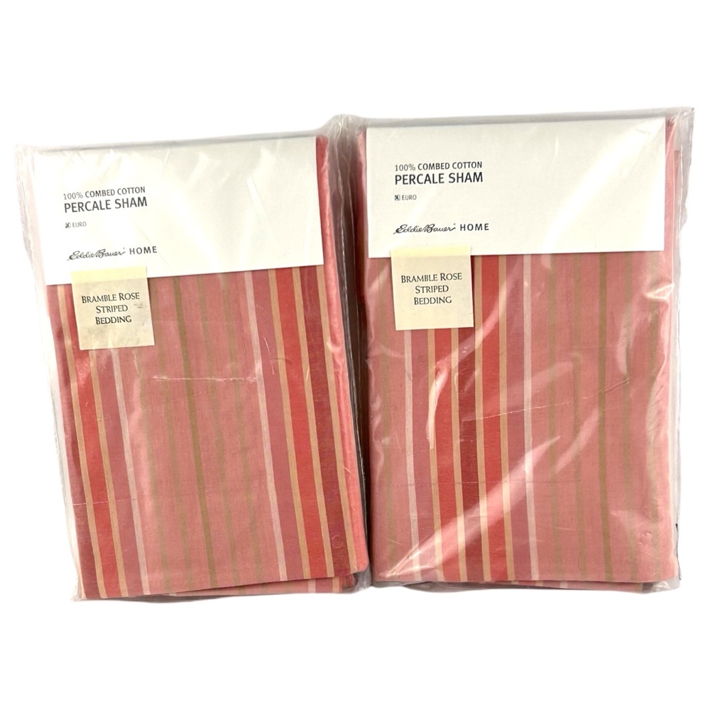 2 Eddie Bauer Home Bramble Rose Striped Cotton Percale Euro Pillow Shams - New